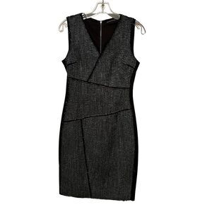 Elie Tahari Sleeveless Sheath Dress size 2 patchwork raw hem look lined black
